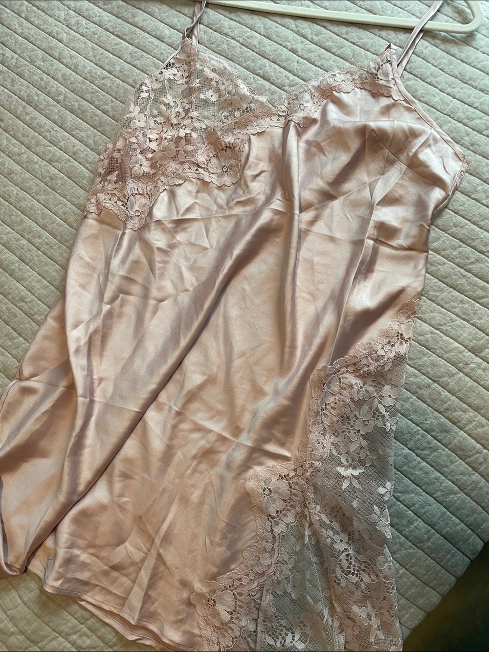 Lace-Trim Satin Chemise Slip Dress in Blush Pink